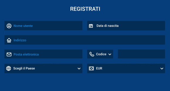 Modulo di registrazione Mostbet