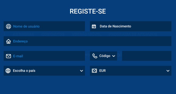 Formulário de registo Mostbet