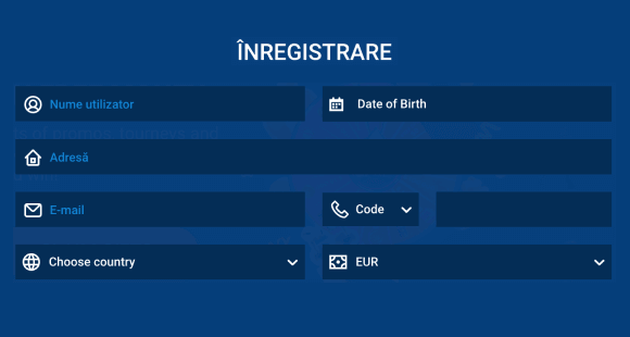 Formular de înregistrare Mostbet